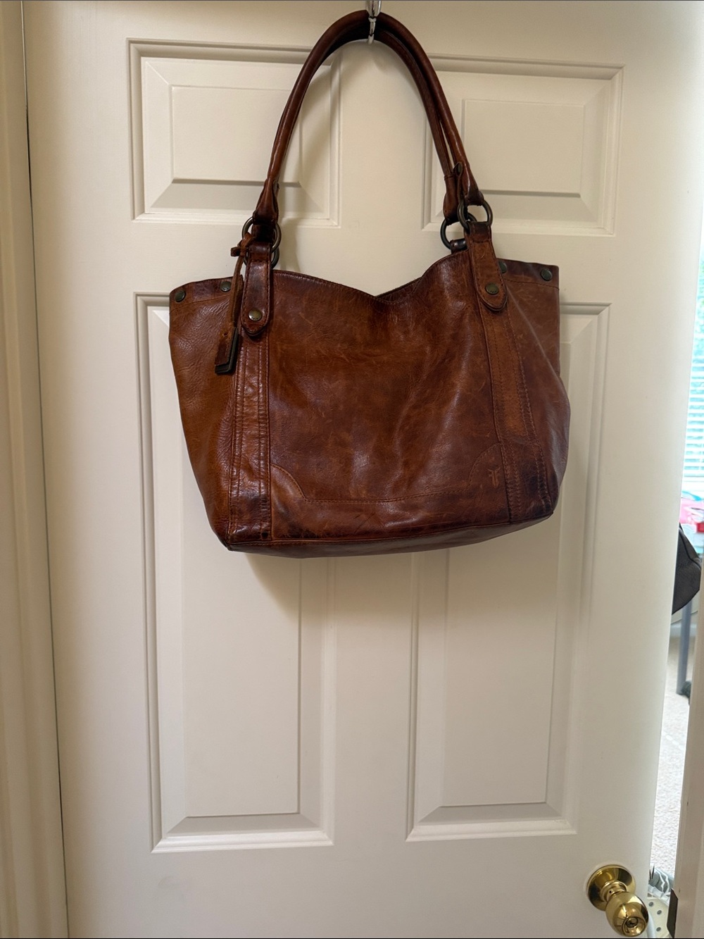 FRYE Large Melissa Leather Shoulder Oversized Tote Bag Cognac - Picture 2 of 8